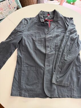 Moschino Slate Gray Lightweight Shirt Jacket with Red Trim Accents